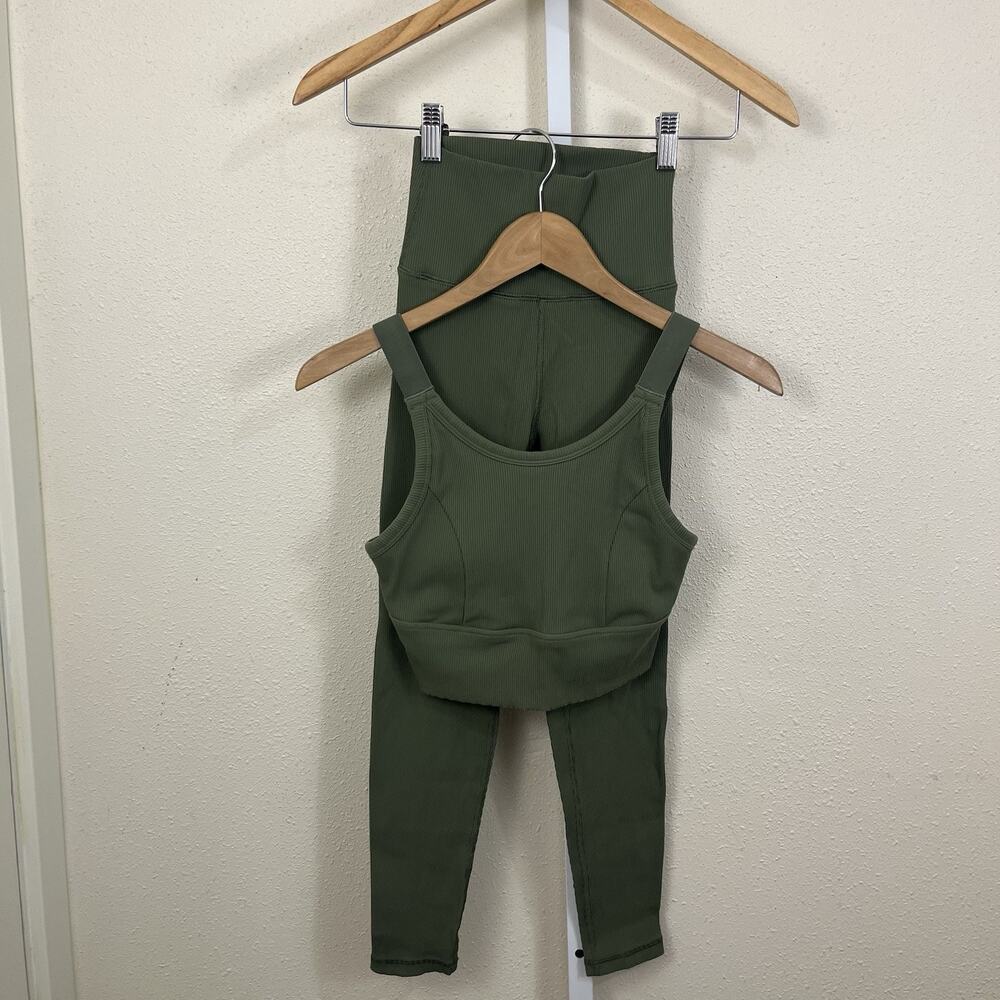 aerie Olive Green High-Waist Leggings & Cropped Tank Set
